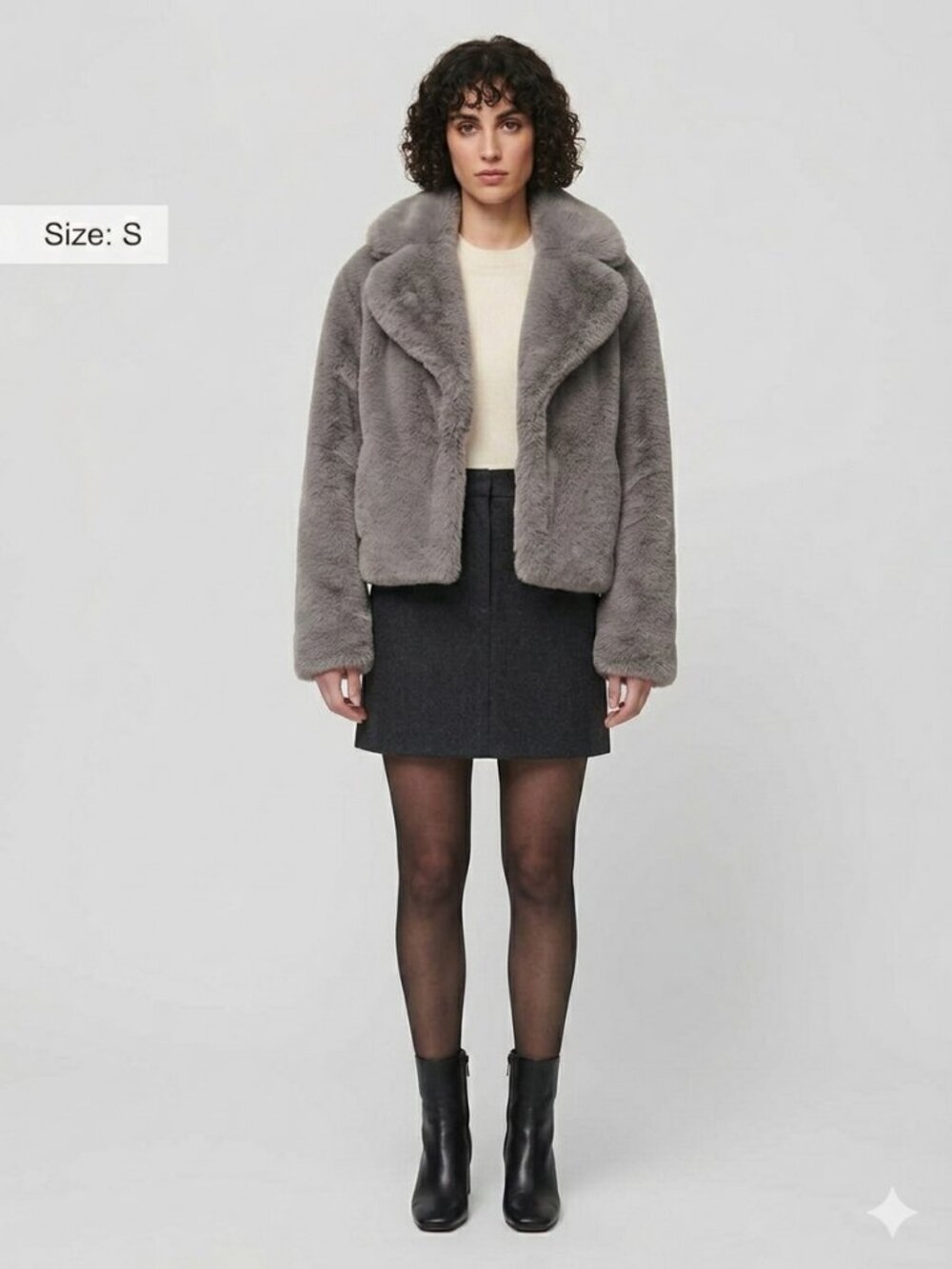 NWT Apparis Miller Crop Faux Fur Jacket In Granite Small